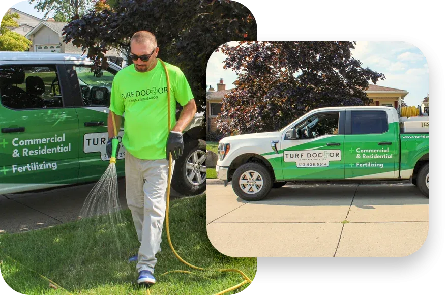 image grid lawn tech and company truck